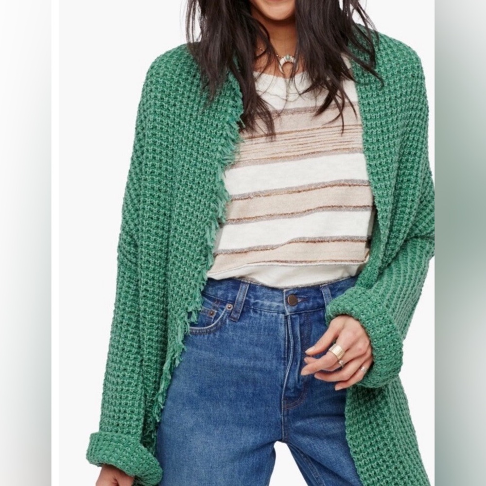 EUC Free People Oversized I'II Be Around Silk Blend
Green Cardigan Size XS